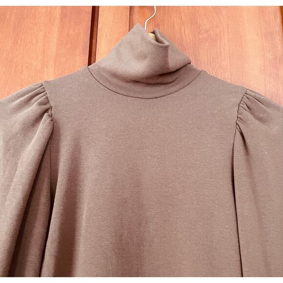 OGL Turtleneck Puff Sleeve Top Thermal Eco Mousse Mocha Brown Size Small NEW - Picture 2 of 8